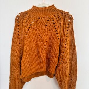 Free People Cozy Cable Knit Sweater in Warm Orange